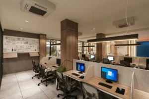 Modern shared workspace interior showcasing why coworking cheaper than office is a smart business choice for startups