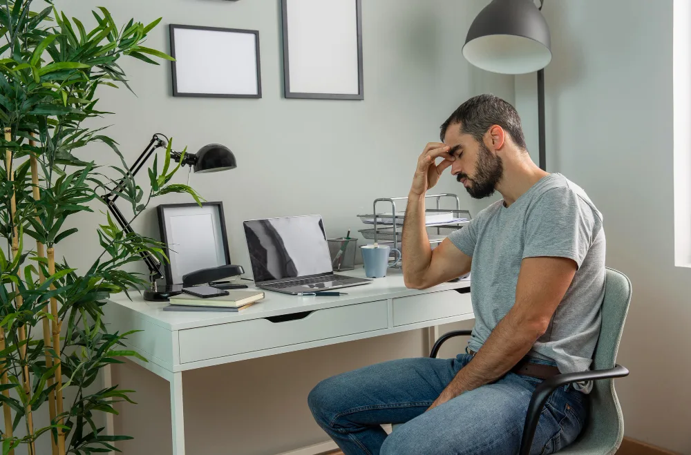 A frustrated man from the challenges of working from home